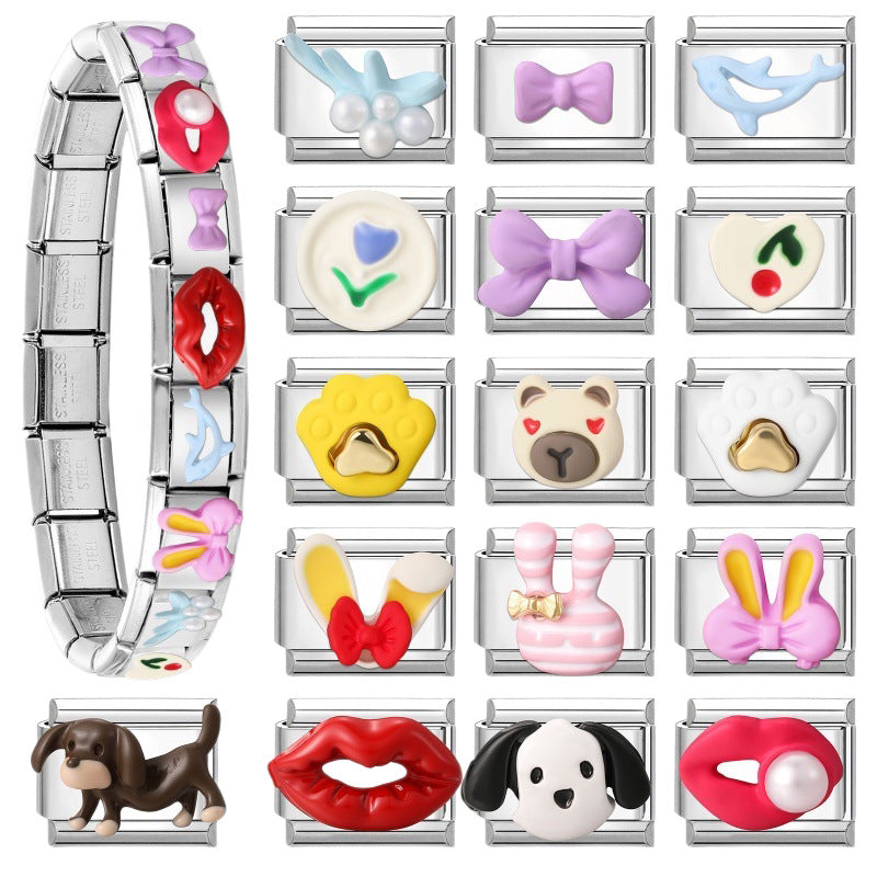 Wholesale Stainless Steel DIY Charm Bracelet with Heart and Dolphin Cartoon Fashion Jewelry Accessory