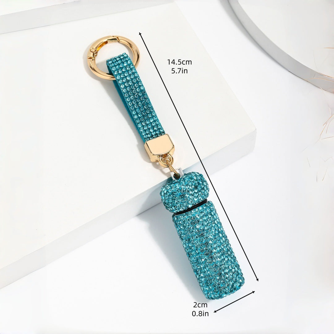 Wholesale Blue Rhinestone Perfume Bottle Keychain Chic Hollowed Design Bag Charm For Purse Or Car Key