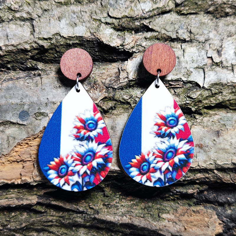 Wholesale sports meet love earrings French flag color landmark tower wooden earrings