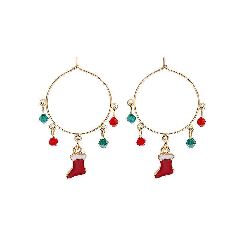 Wholesale Christmas Set Asymmetric Tassel Oil Drop Snowman Earrings