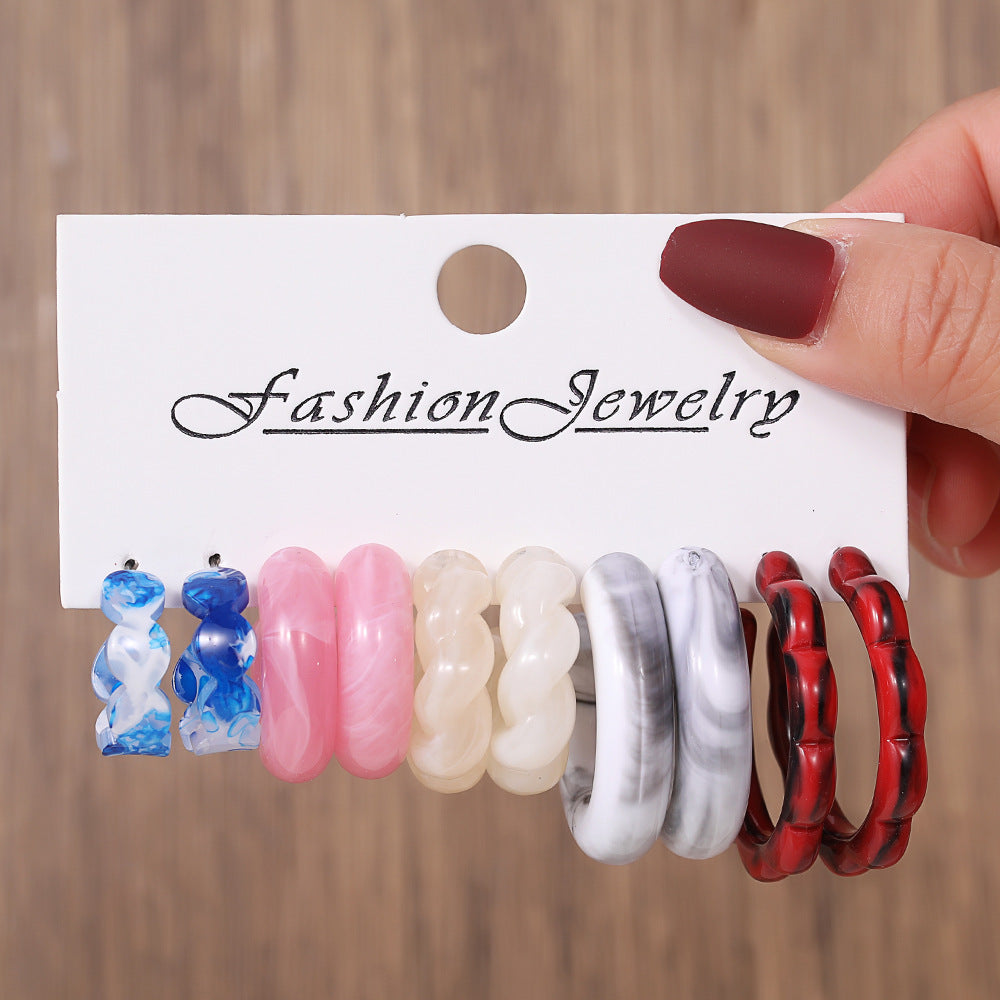 Wholesale  Color Creative Earrings Women's Acrylic C- shaped Mixed Color Resin Earrings