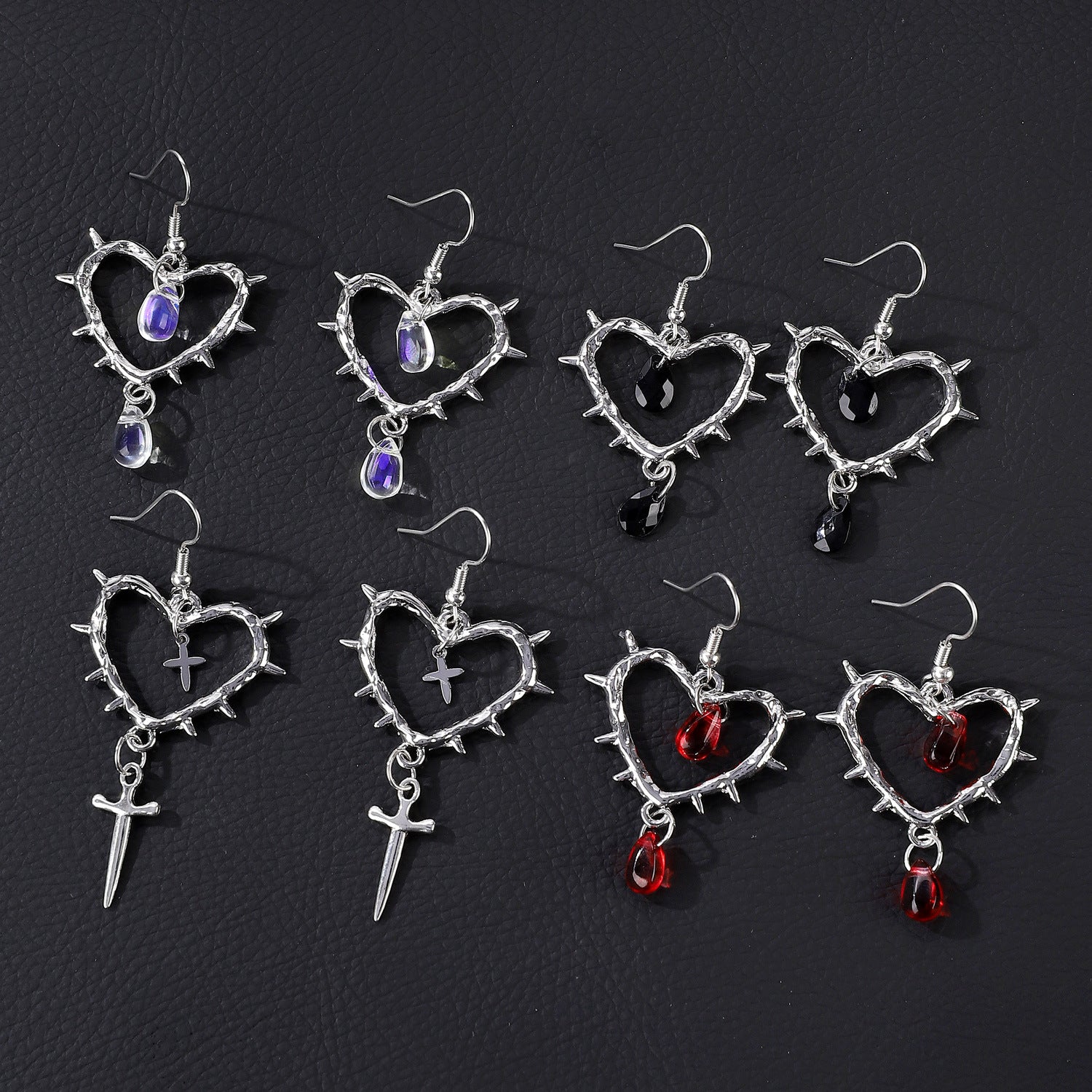 Wholesale Gothic Punk Heart n Cross Teardrop Earrings For Women Vintage Style Jewelry Accessory Party