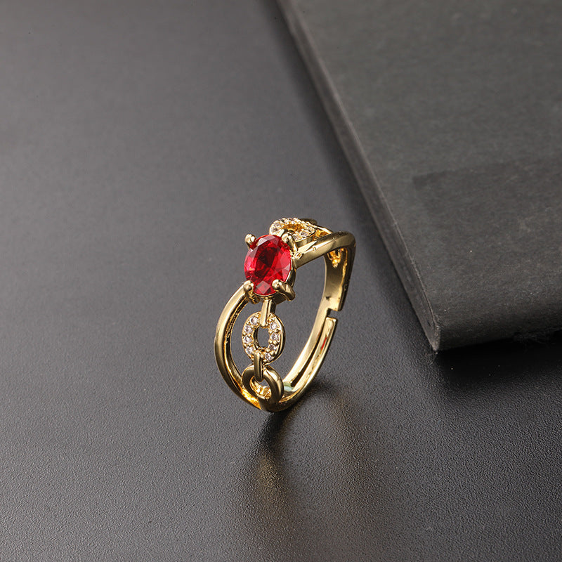 Wholesale European Fashion Sparkling Gold Plated Copper Zircon Open Ring Geometric Chic Jewelry Accessory Gift