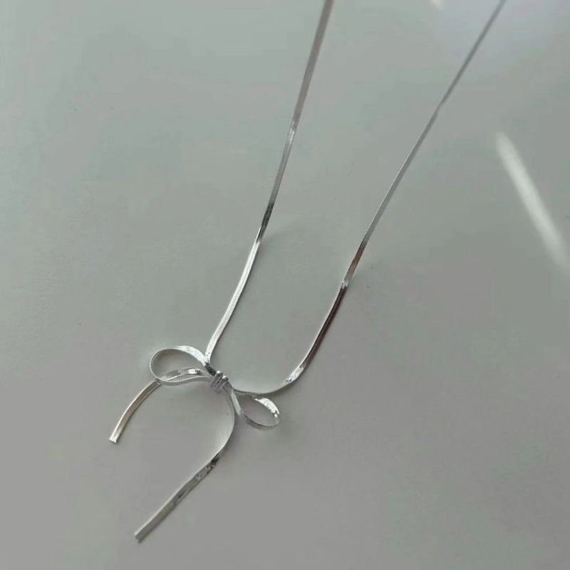 Wholesale  Sterling Silver Design Snake Bone Chain Bow Necklace