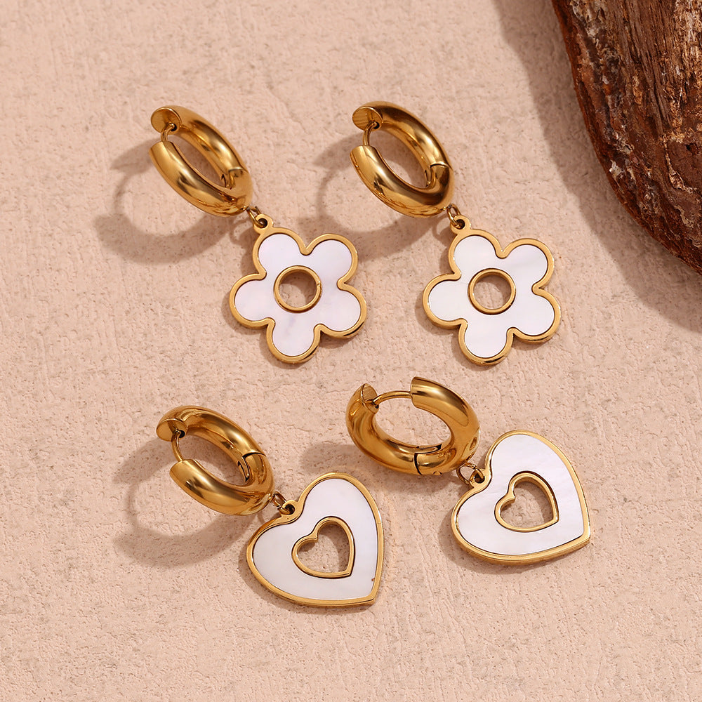 Wholesale 18K Gold Plated Stainless Steel Heart Flower Hollow Hoop Earrings,  Trendy Jewelry Accessory for Party or Everyday Wear