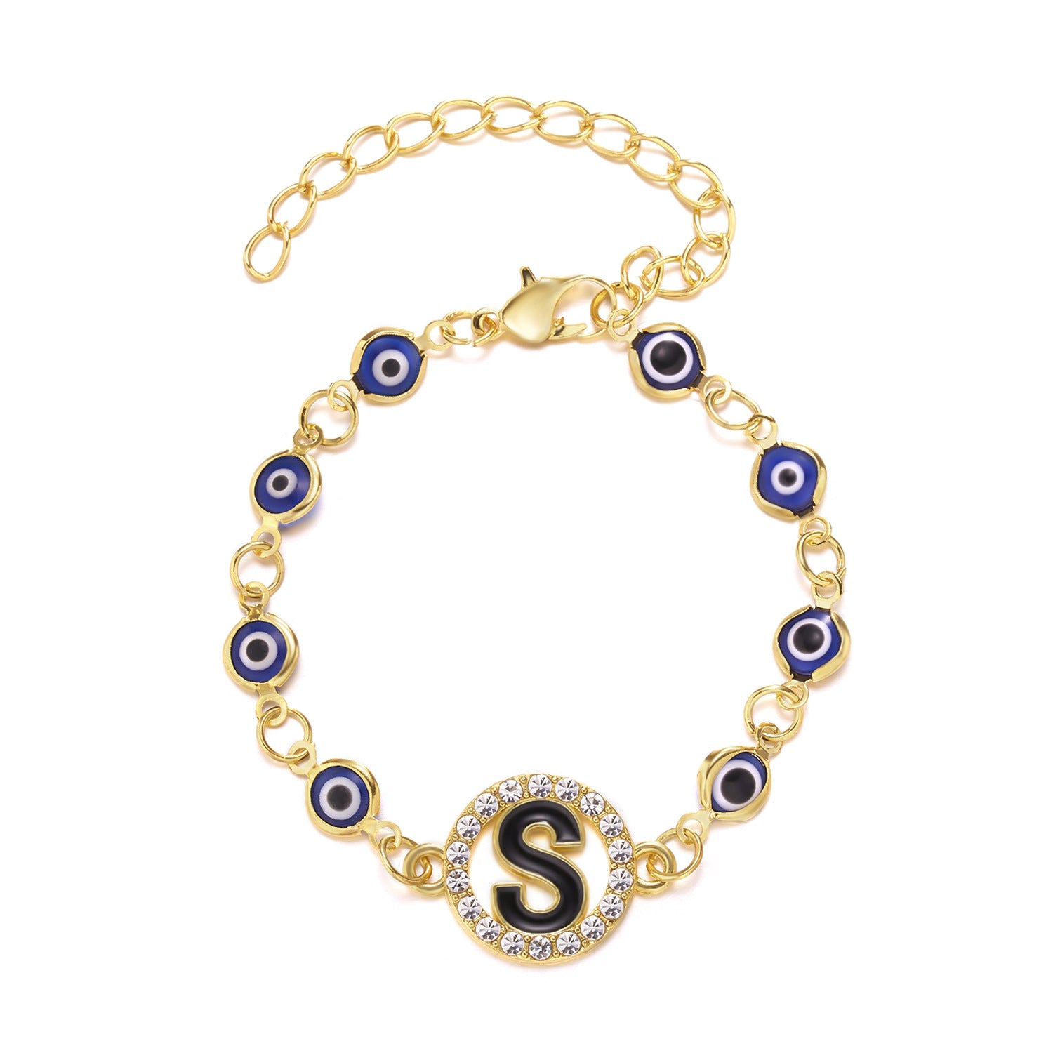 Wholesale Letter Rhinestone Blue Eyes Alloy Adjustable Bracelet