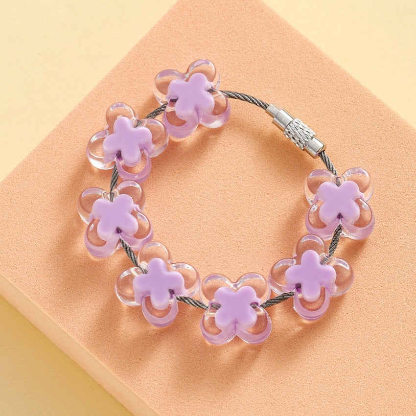 Wholesale Acrylic Dopamine Colored Flower Bracelet Keychain ACC-KC-RongRui025