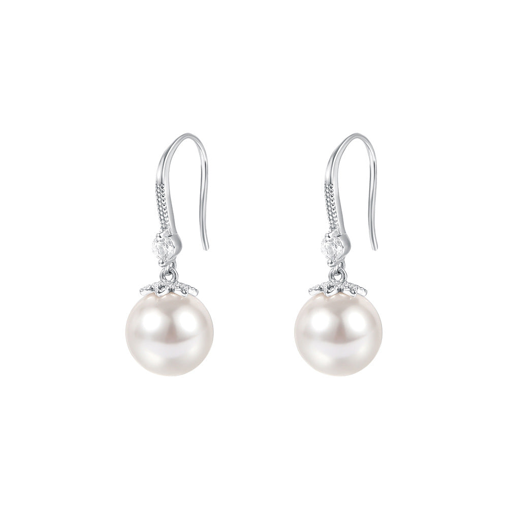 Wholesale S999 Sterling Silver  Pearl Zircon Ear Hook Earrings