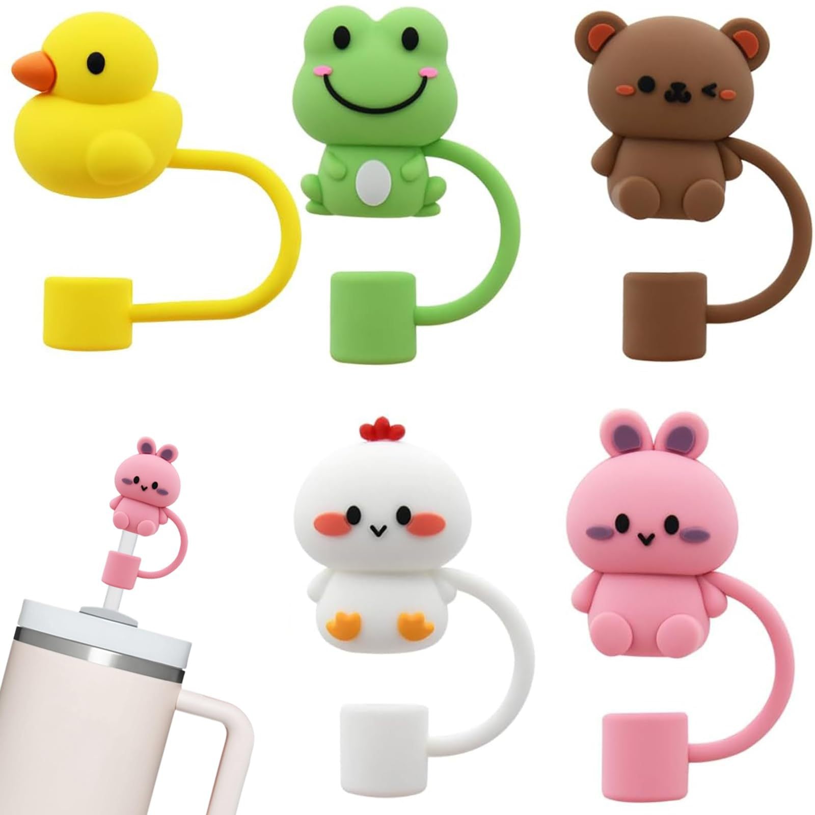 Wholesale  Cartoon Animal Rabbit Panda 10mm PVC Soft Straw Tube Cap