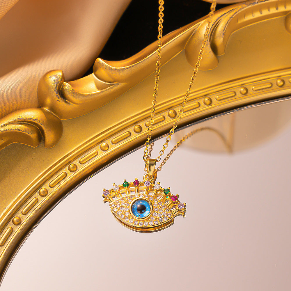 Wholesale non-fading blue eye devil eye titanium steel necklace