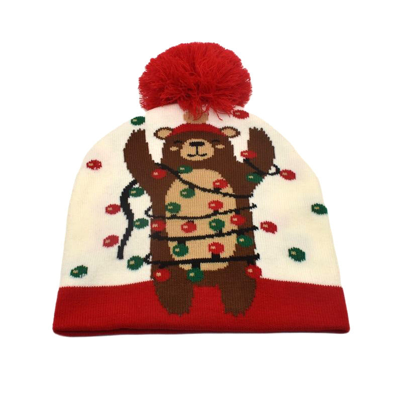 Wholesale Winter warm hat with fur ball Christmas elk knitted beanie