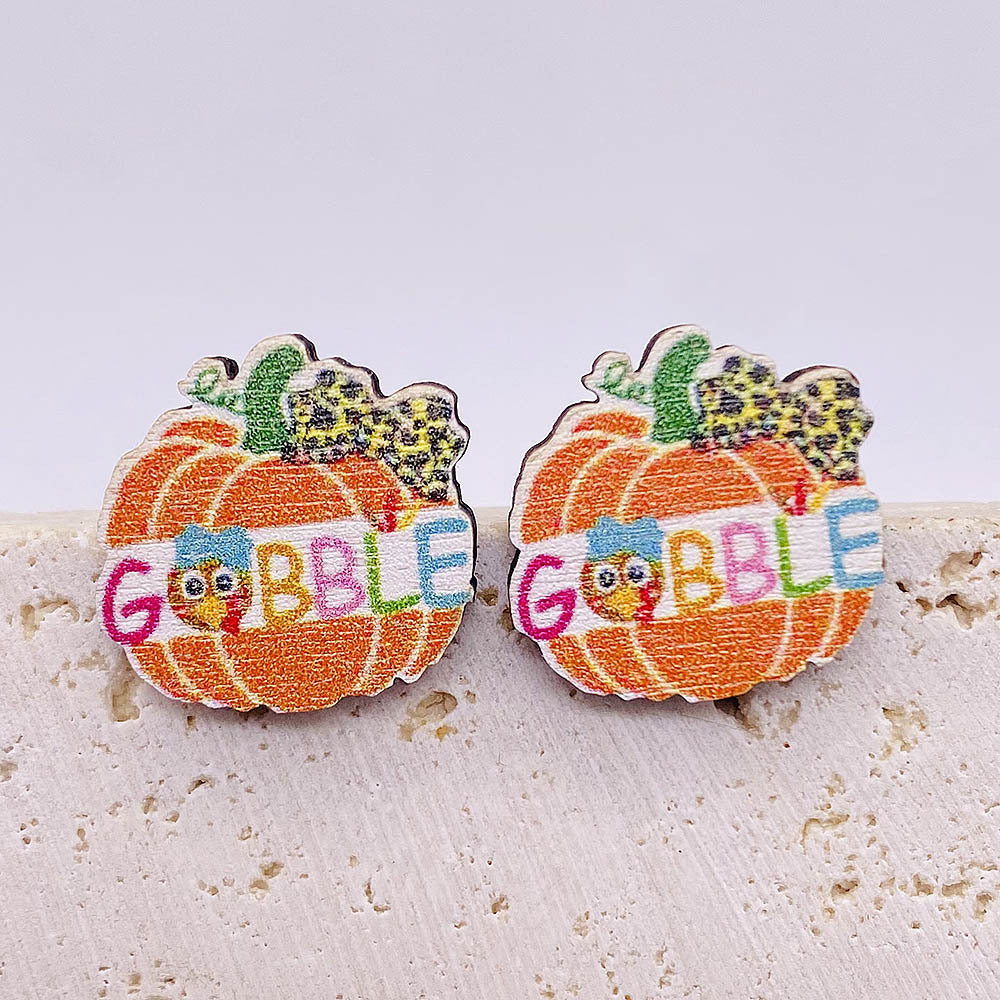 Wholesale Thanksgiving Day Pumpkin Coffee Mug Wood Earrings ACC-ES-PuCi003