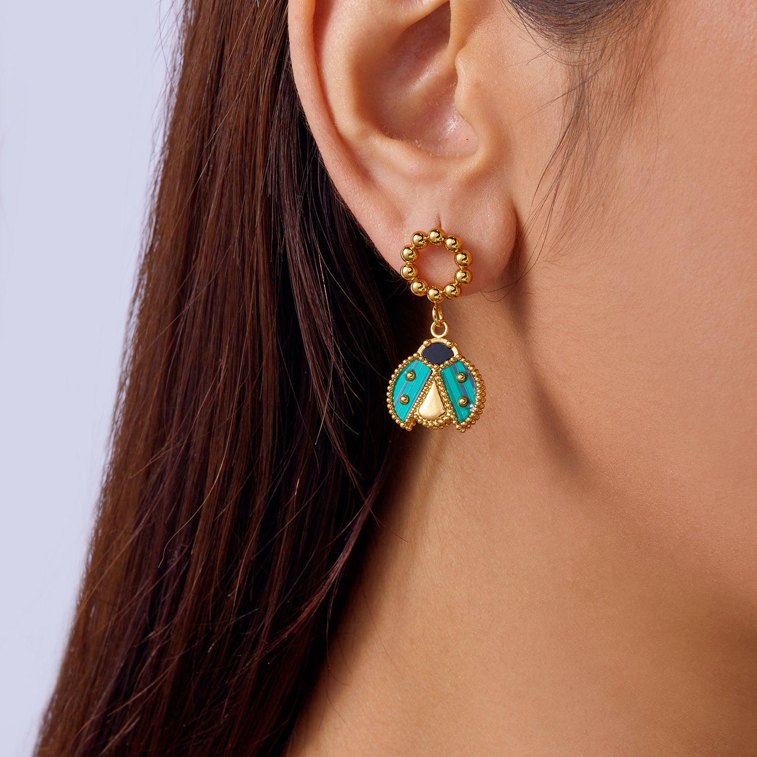 Wholesale Stainless steel luxury ladybug earrings  retro temperament all-match earrings