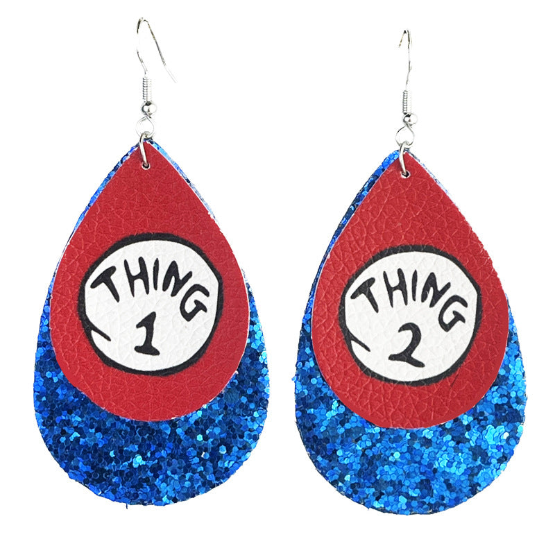 Wholesale 2 Pairs/pack Leather Printed Cute Teacher Reading Earrings ACC-ES-HY216