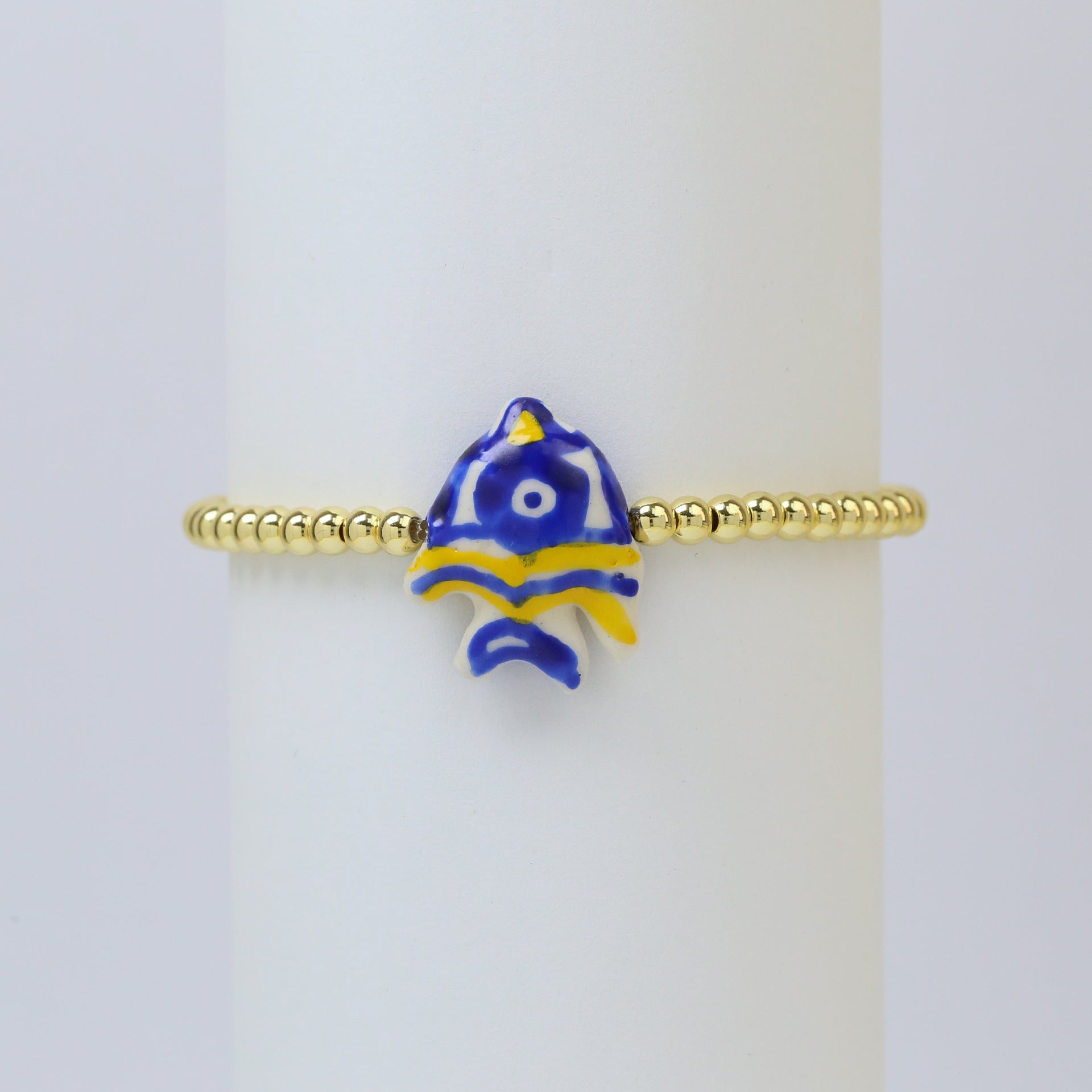 Wholesale Beach style ceramic glass colorful fish elastic rope copper bead bracelet