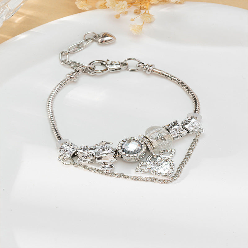 Wholesale Heart Shaped Rhinestone Stainless Steel Copper Alloy Beaded Bracelet ACC-BT-JingSY001