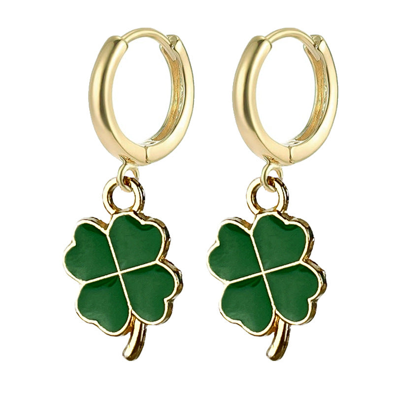 Wholesale 2 Pairs/pack St. Patrick's Four-leaf Clover Lucky Small Earrings ACC-ES-HY218