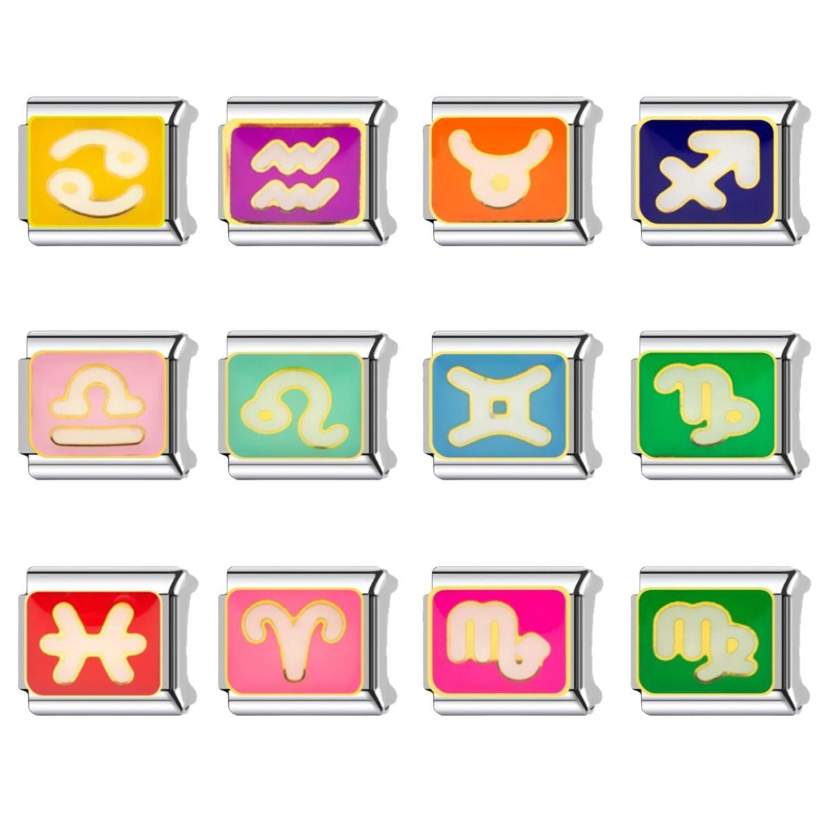 Wholesale Italian Charm Bracelet 9mm DIY  Twelve Zodiac Signs Color-Preserving Blue English   Creative Stainless Steel Composable Bracelet