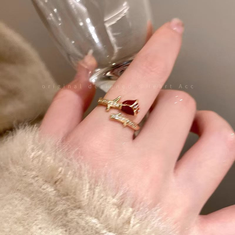 Wholesale Alloy Zircon Ring Wine Red Design Stackable Adjustable Women S Fashion Jewelry Gift