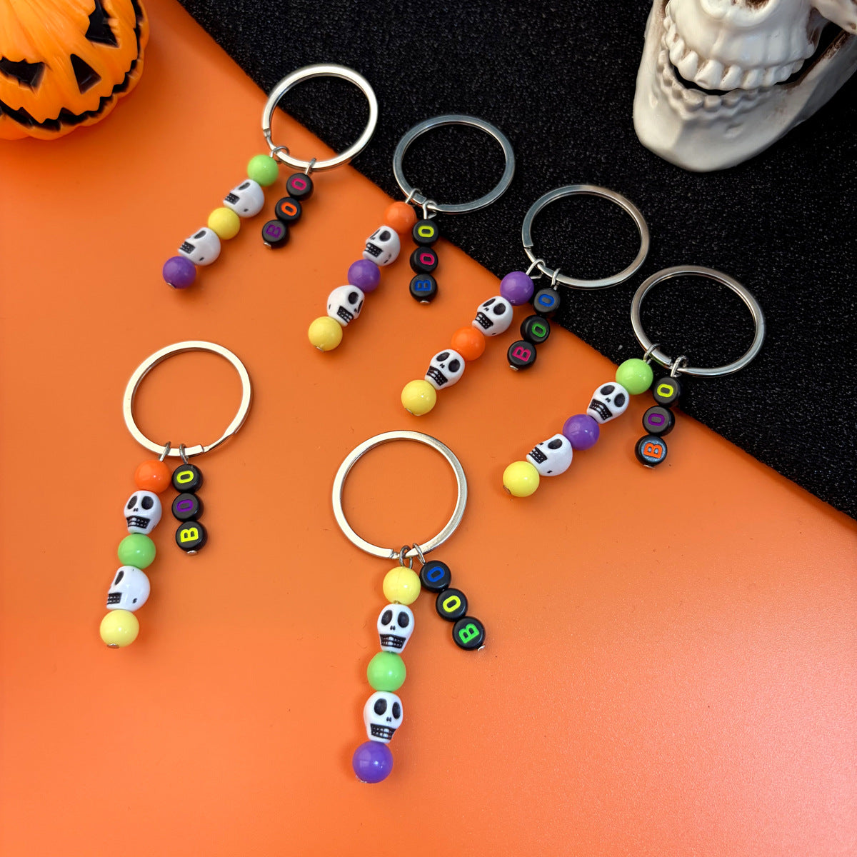 Wholesale  Skeleton BOO Letter Bead Keychain Alloy Pendant Bag Charm for Party Favor