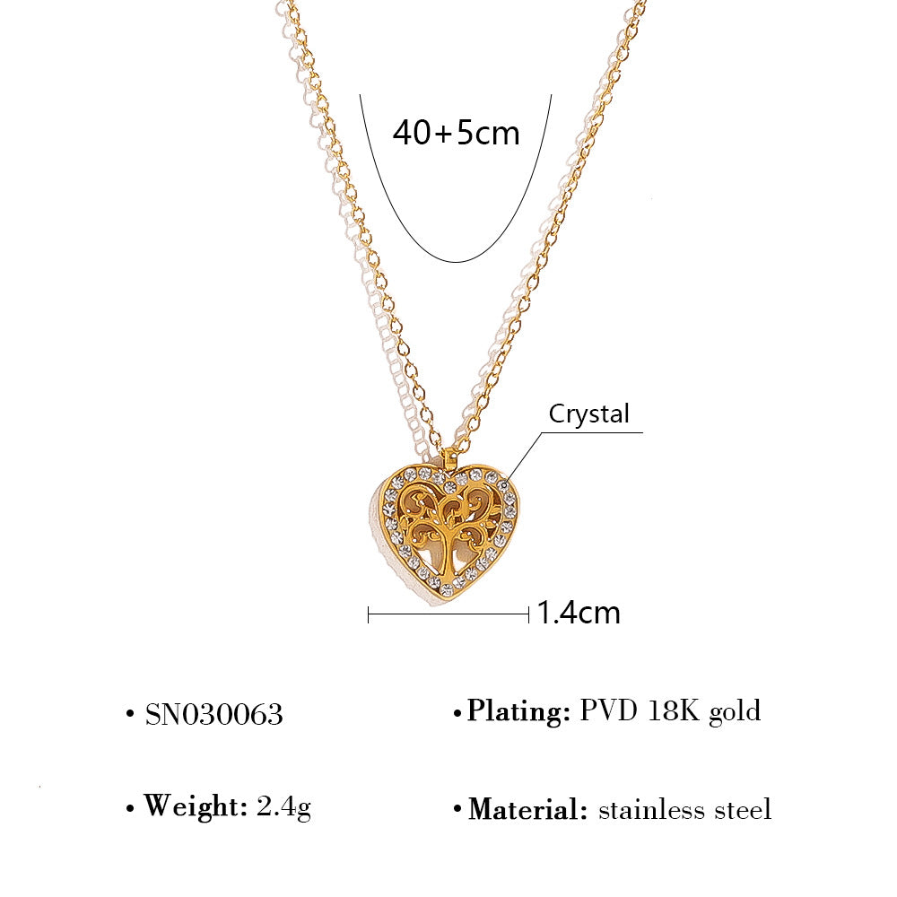 Wholesale Heart micro-inlaid titanium steel tree of life five-pointed star necklace
