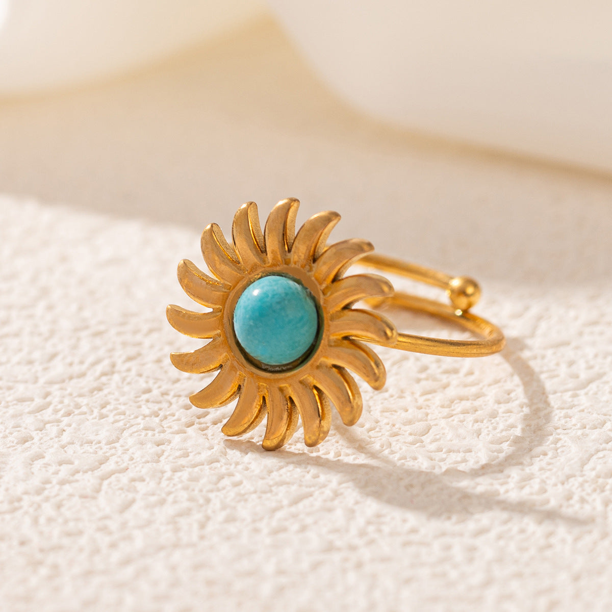 Wholesale Stainless Steel 18K Gold Open Turquoise Ring