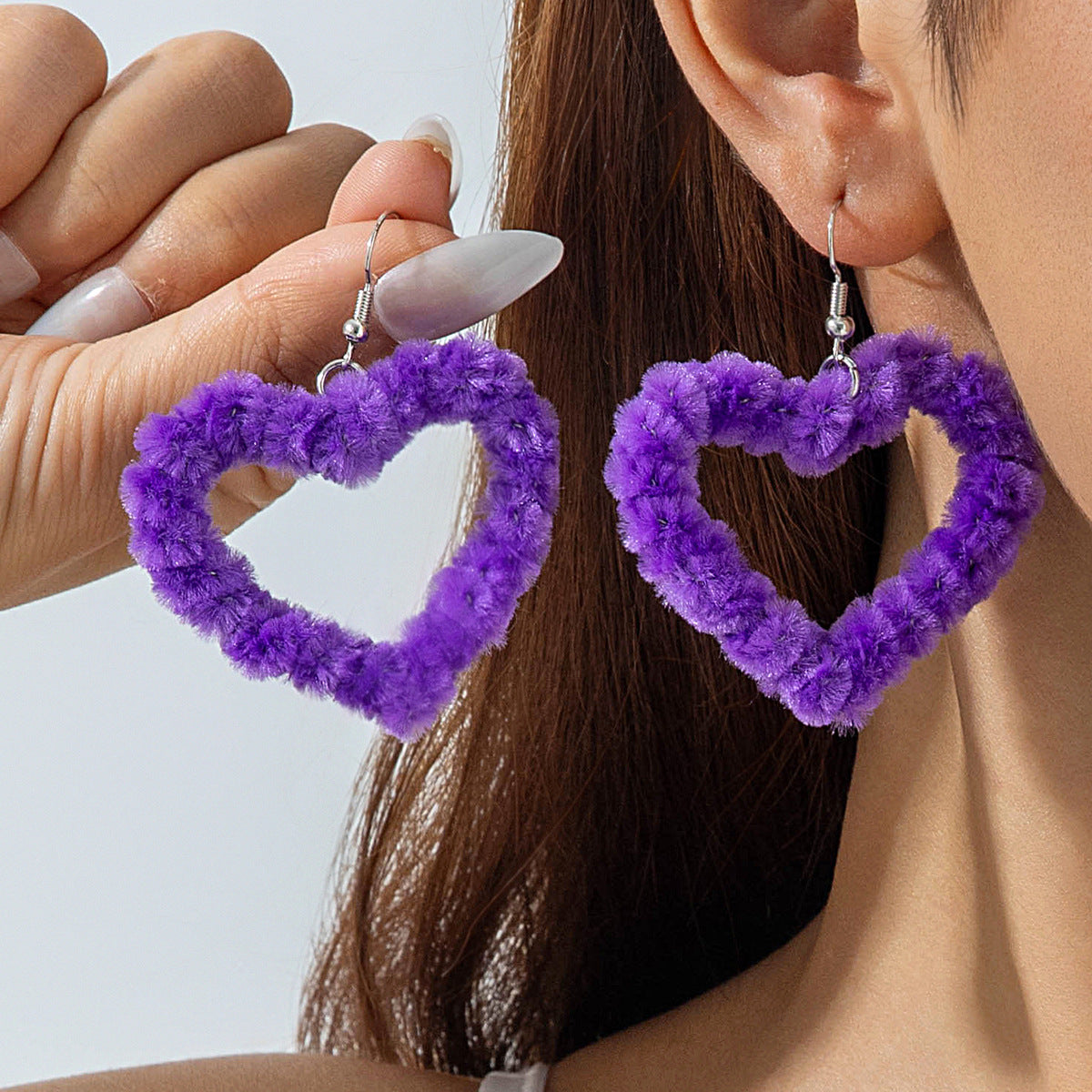 Wholesale Piper Stick Valentine' s Day Plush Heart Earrings
