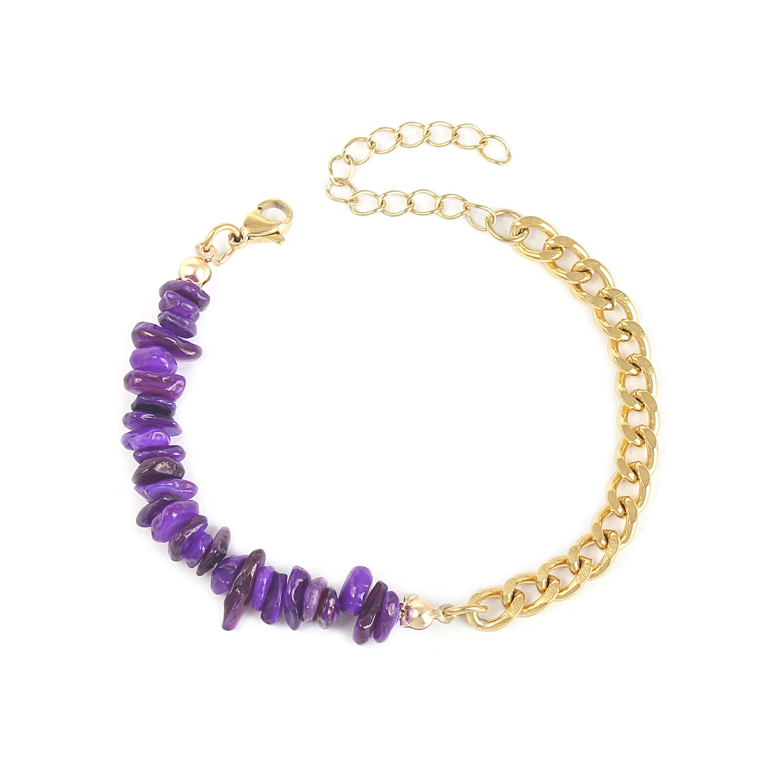 Wholesale Color Irregular Natural Shell Golden Stainless Steel Double Hand Bracelet
