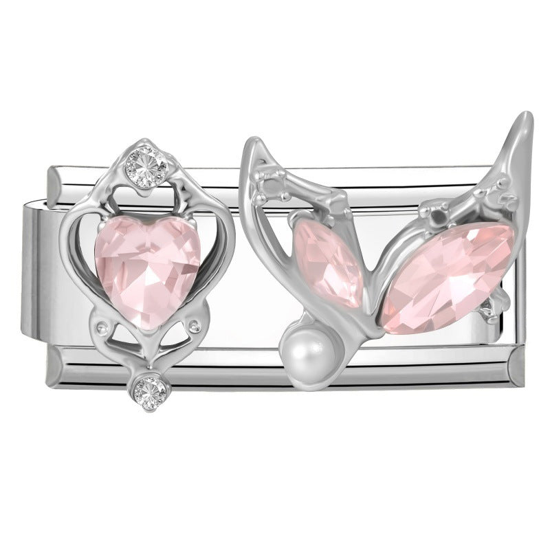 Wholesale Stainless Steel DIY Modular Pink Heart Pearl Crystal Bracelet - Chic Fashion Jewelry Accessory for Boutique Resale