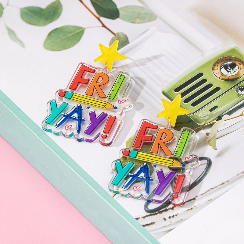 Wholesale Fashion Teacher' s Day Earrings Acrylic Printed Letters Creative Cute Earrings Summer Girls'  Ear Jewelry