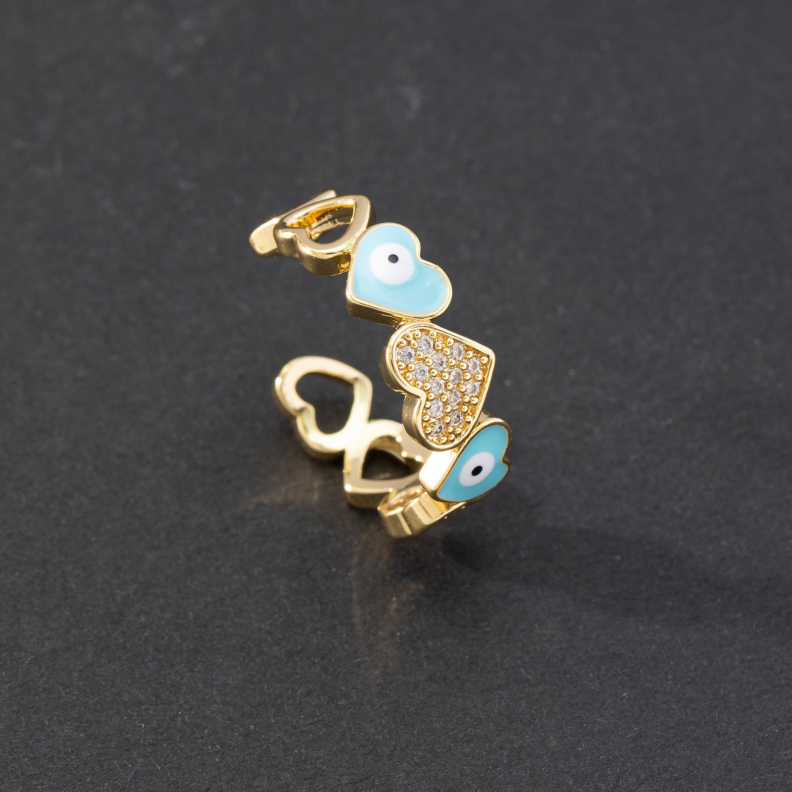 Wholesale Evil Eye Vintage Open Ring Copper Zircon Enamel Ring Fashion Jewelry Accessory For Everyday Wear