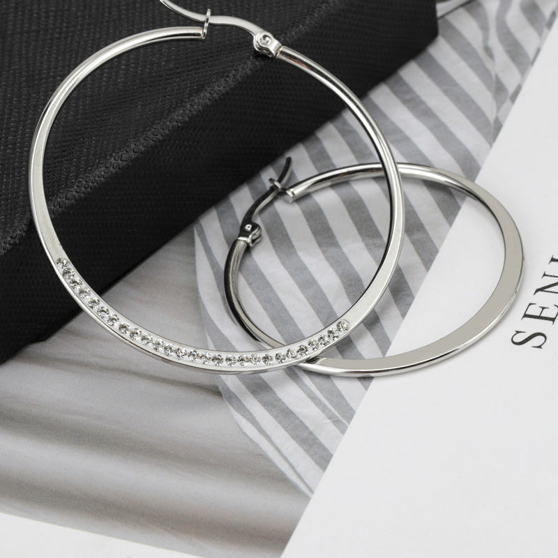 Wholesale vintage zircon with diamond large hoop titanium steel earrings ACC-ES-JinYuan001