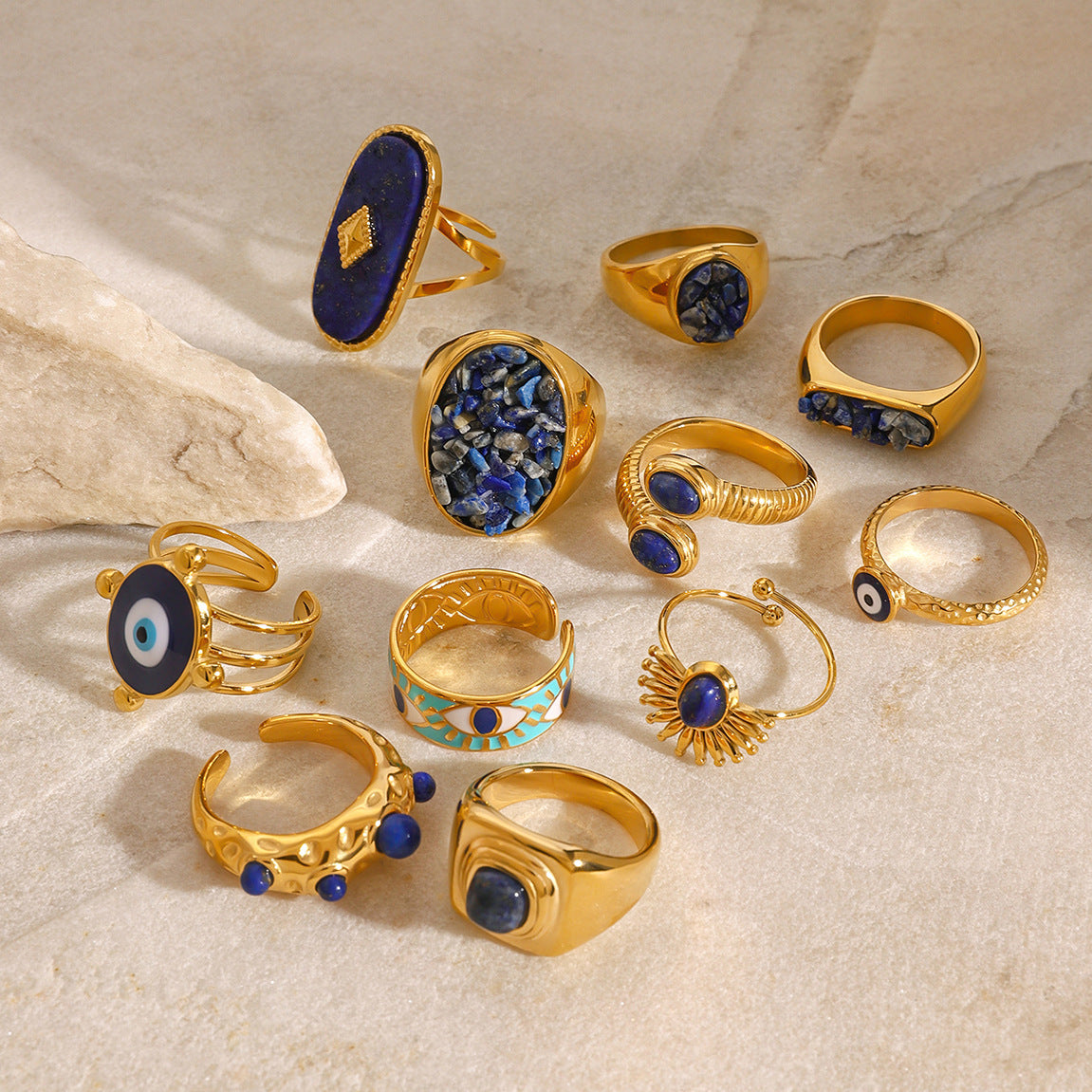 Wholesale Stainless Steel Natural Stone Geometric Ring Fashion Jewelry Accessory Everyday Wear