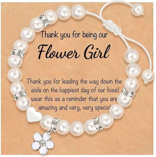 Wholesale Handmade bracelet with man-made pearls and woven white flowers