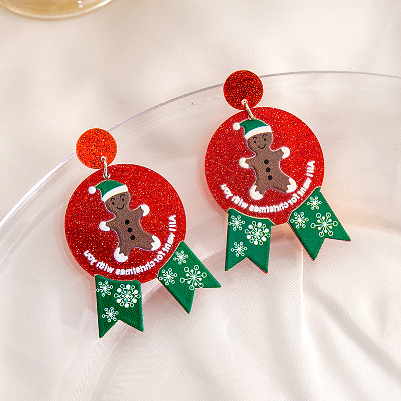 Wholesale Christmas Snowman Gingerbread Acrylic Cartoon Earrings ACC-ES-MDD077