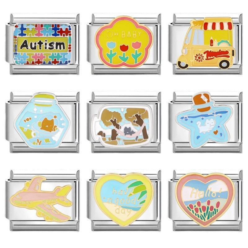 Wholesale  Italian Charm Bracelet 9mm DIY Splicing Removable Titanium Steel Cartoon Dripping Oil Composable Bracelet