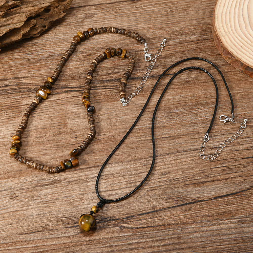 Wholesale Trendy Turquoise and Wood Bead Pendant Necklace for Men,  Fashion Layering Jewelry Accessory,  Gift Idea