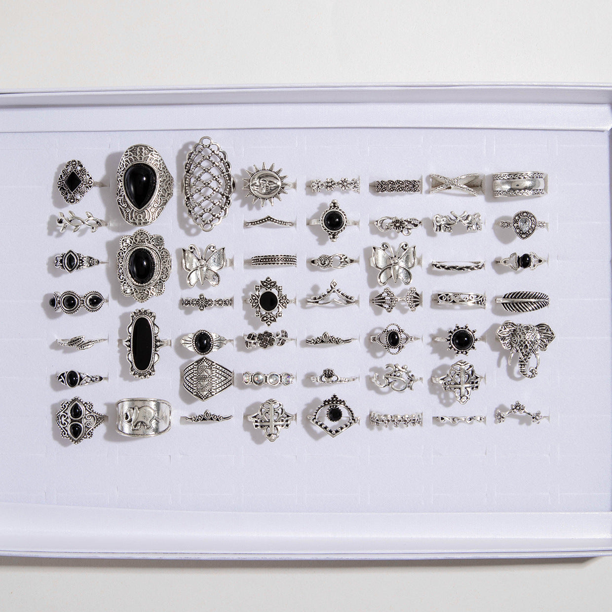 Wholesale Random 50pcs/box Vintage Silver Butterfly Hollow Flower Rings ACC-RS-YongGe011