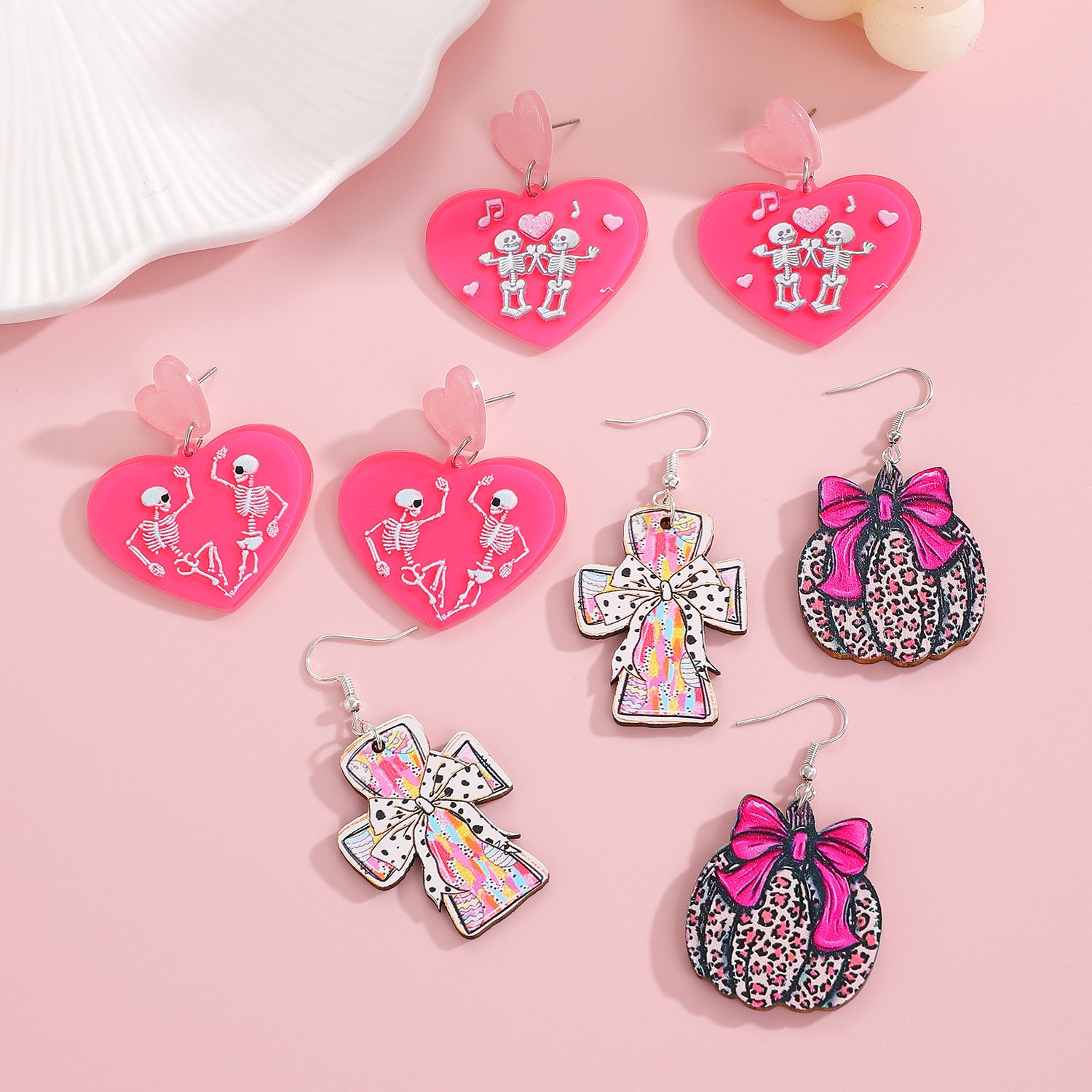 Wholesale Casual Acrylic Heart Skull Earrings  Pumpkin Design Party Jewelry Accessory Boutique Resale