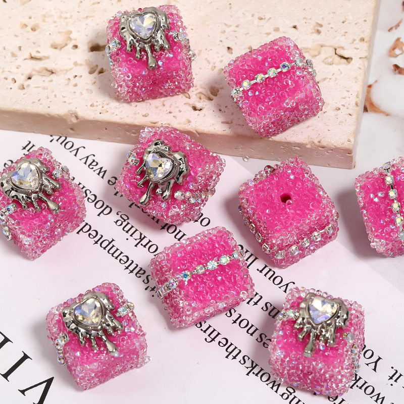 Wholesale of 5pcs/pack of Love Sugar Beads Square Full Diamond Beads ACC-BDS-BLG026