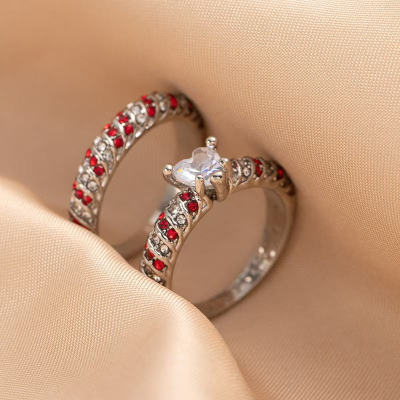 Wholesale Vintage Red Zircon Ring Set for Men and Women,  Alloy Jewelry Accessory