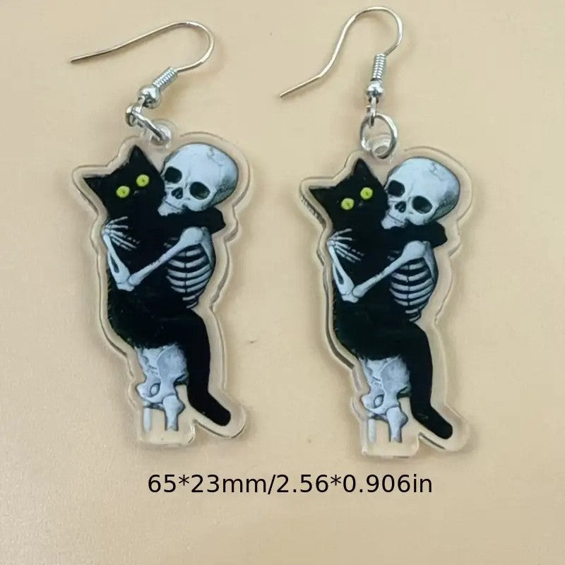 Wholesale Skull Cat  Flat Acrylic Earrings