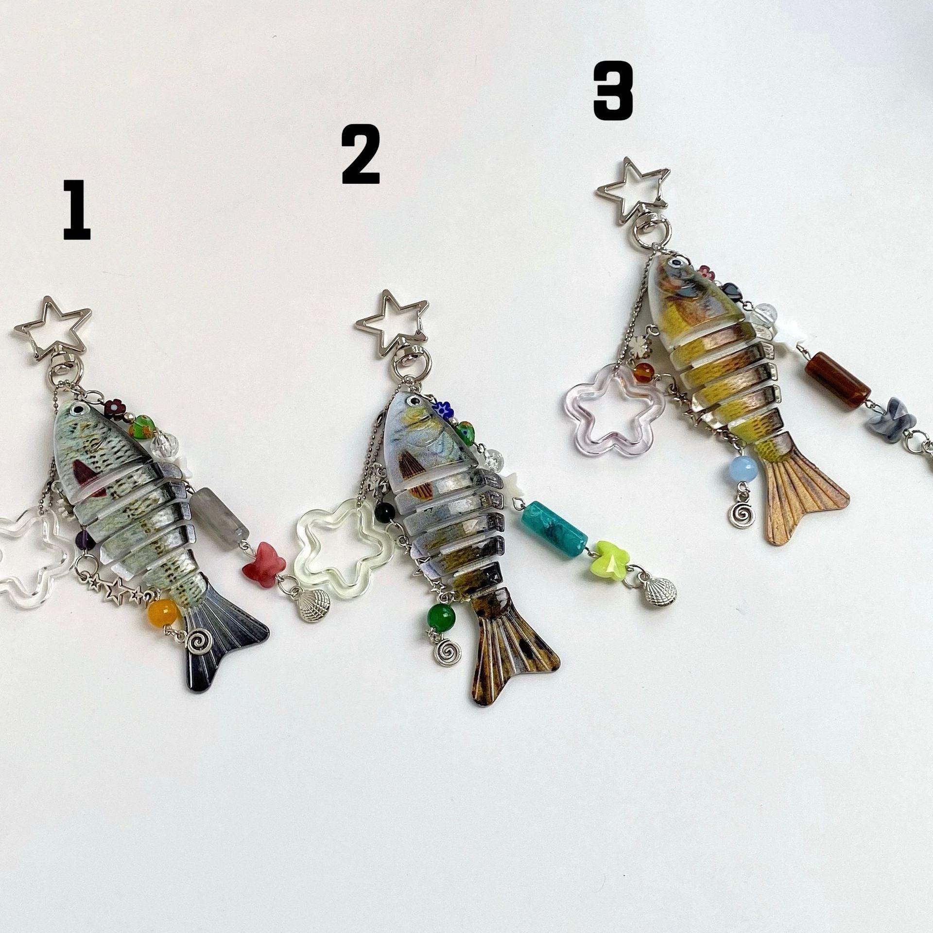 Wholesale 5pcs marine small fish multi-section fish keychains