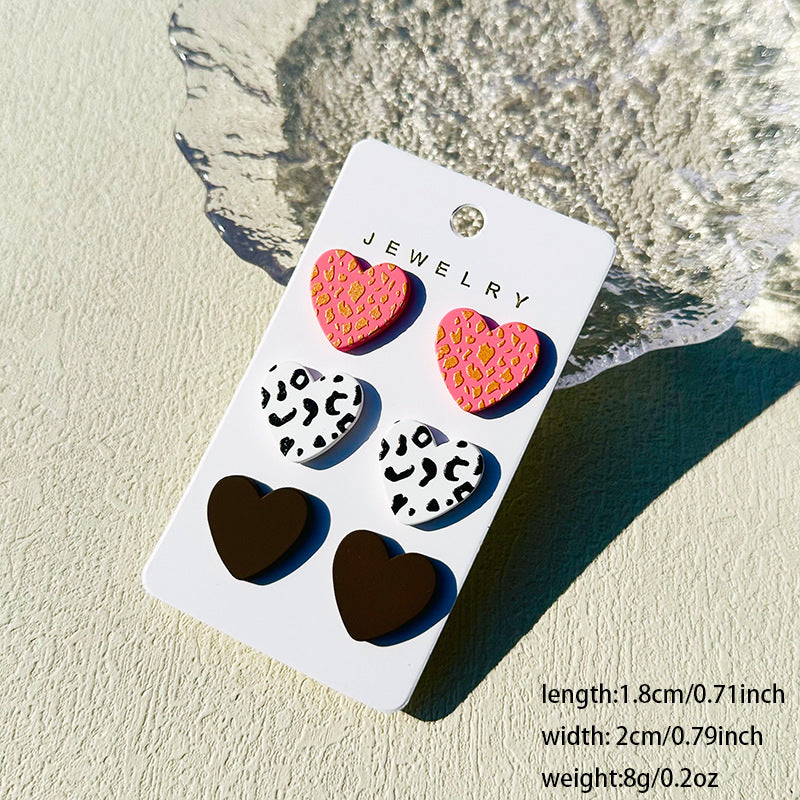 Wholesale  3pcs/set Valentine's Day Denim love paint printing clay texture stud earrings