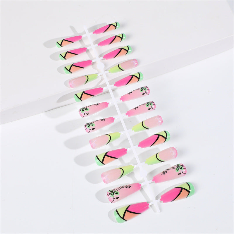 Wholesale 24pcs/box Glitter Nail Stickers Ballet Nails Clover Wearable Nails Press-on Nail Set ACC-NS-Diqin008