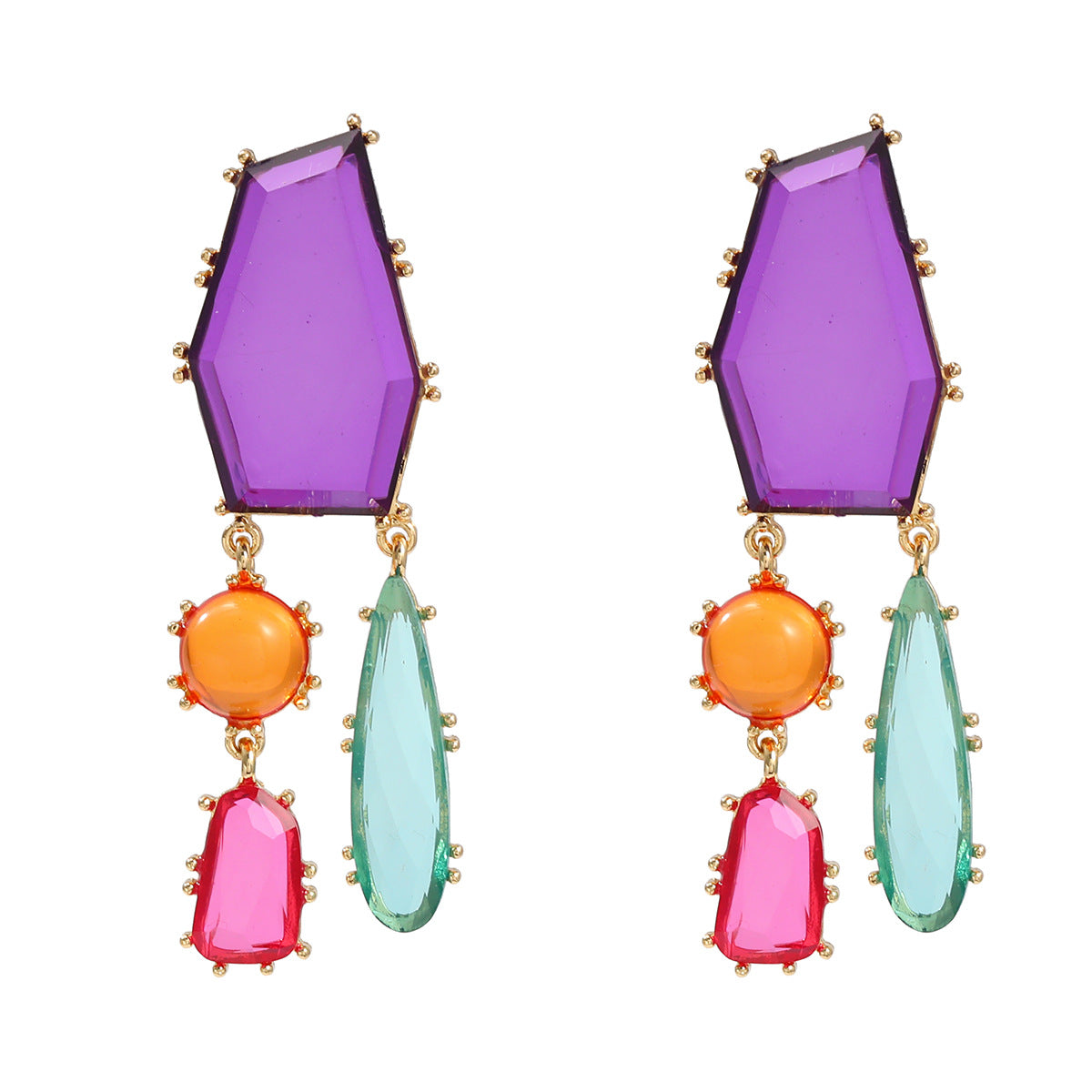 Wholesale Colorful Diamond Alloy Earrings with Exaggerated Geometric Block Color Bohemian Jewelry ACC-ES-JL001