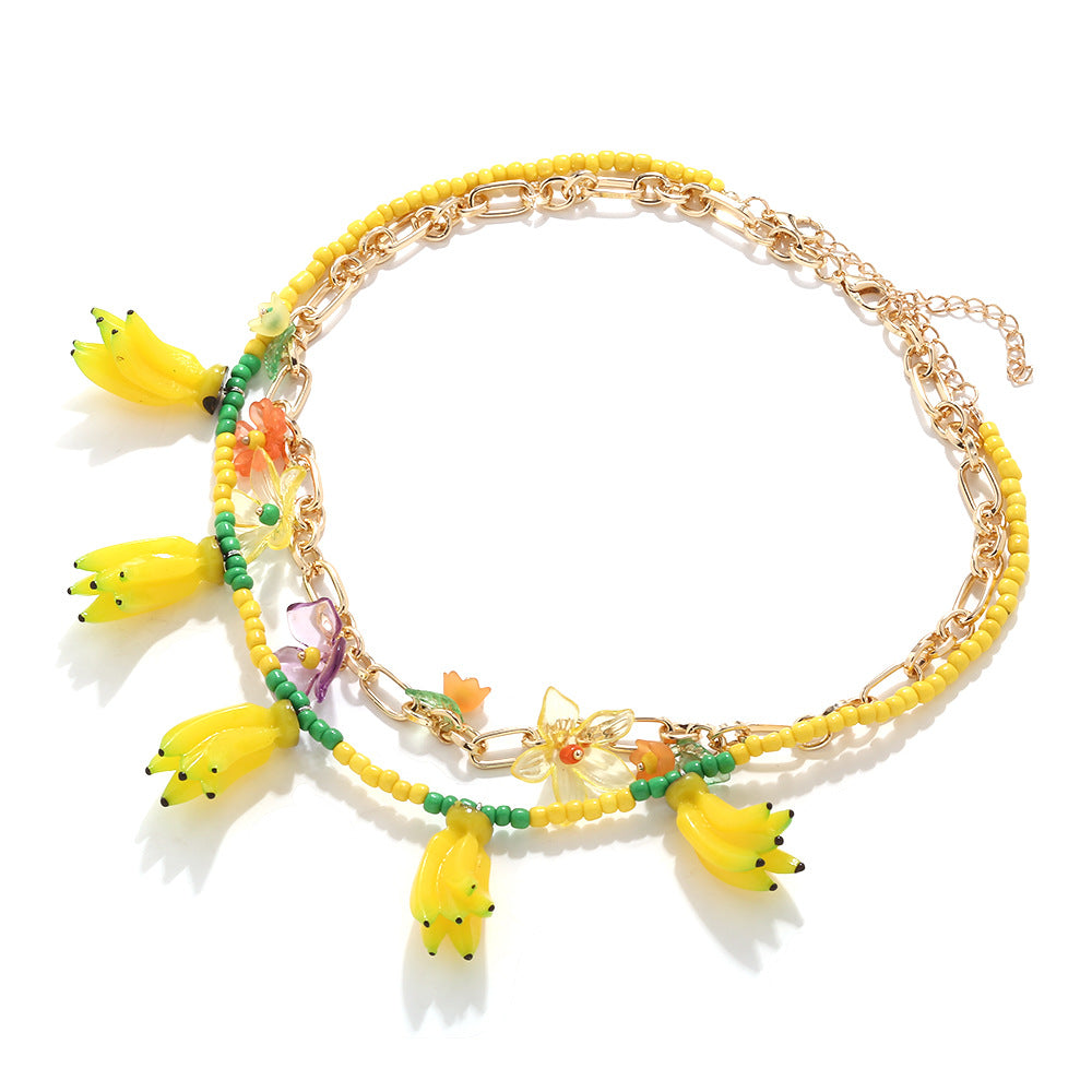 Wholesale  Handmade Beaded Banana Flower Pendant Necklace