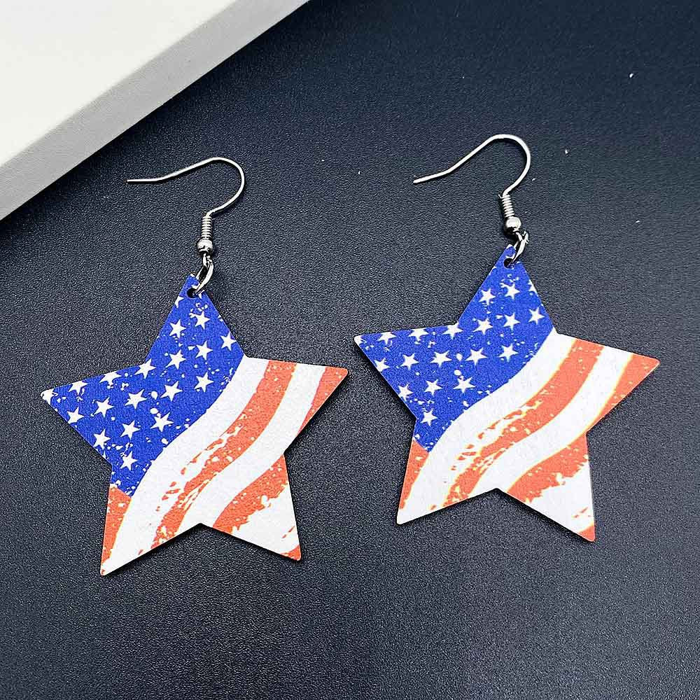 Wholesale  Tassel Independence Day Earrings Set Five-Pointed Star American Leather Earrings