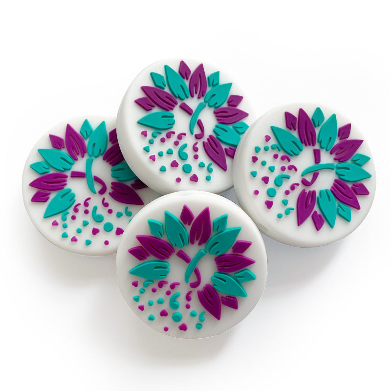 Wholesale of 10PCS Cartoon Blue Purple Flower Food Grade Silicone Beads ACC-BDS-WDX032