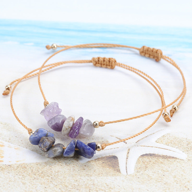 Wholesale  gravel bracelet irregular raw paraffin braided bracelet